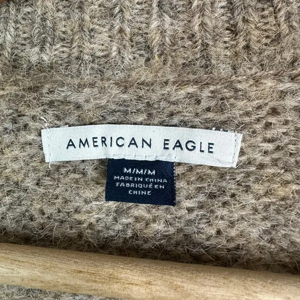 American Eagle Bow Brown Fuzzy Cable Knit Cropped Sweater Cottagecore Academia M - Image 7
