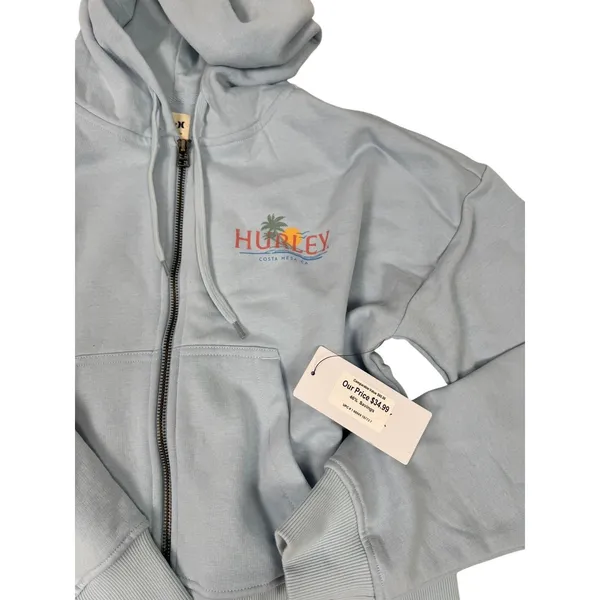 NWT‎ Hurley Womens Full Zip Hoodie Skyway Blue Costa Mesa CA Fleece XS - Image 2