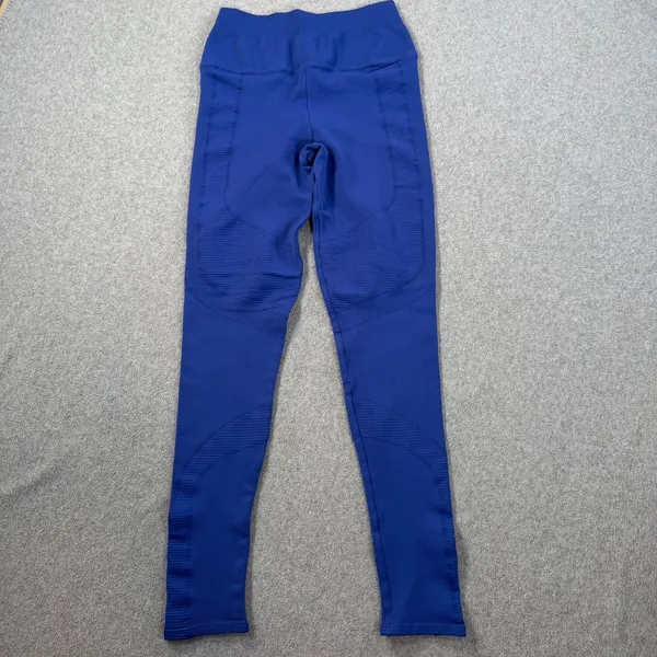 NUX Blue Ribbed Leggings Size Medium High Rise Active Stretch - Image 8