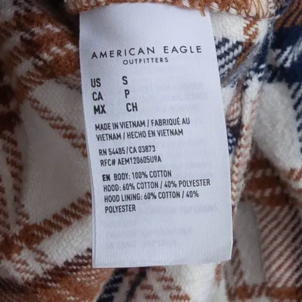 American Eagle Womens Plaid Boyfriend Style Flannel Shirt Size‎ S Brown Hoodie - Image 5