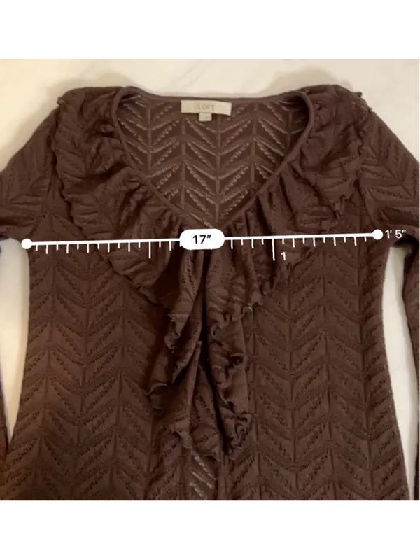 Women's LOFT Brown Ruffle Front Cardigan Sweater Size S - Image 7