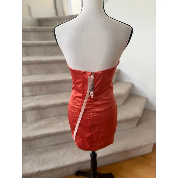 NWT Oh Polly Orange Coral Satin Strapless Bustier Bodycon Mini Dress Club Party - Image 3