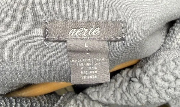 Aerie Grey Sherpa Half-Button Pullover Sweatshirt, Size L - Image 3