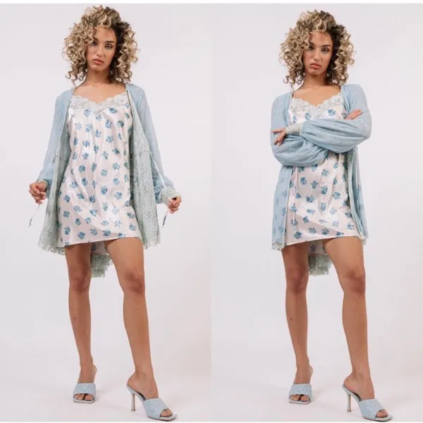 We are HAH Blue Make it a Double Reversible Lace Robe Medium Hot As Hell - Image 3