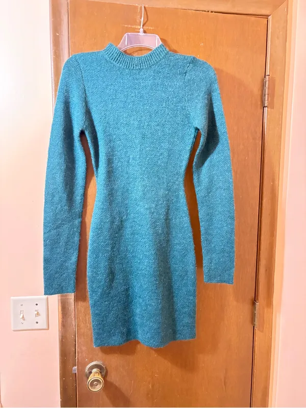 Atoir Miaa Long Sleeve Open-Back Sweater Dress in Green - Image 4