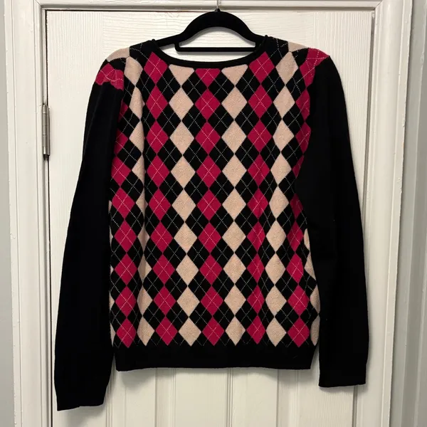 Vintage Y2K Marshall Field’s 100% Cashmere Argyle V-Neck Sweater XL - Image 3