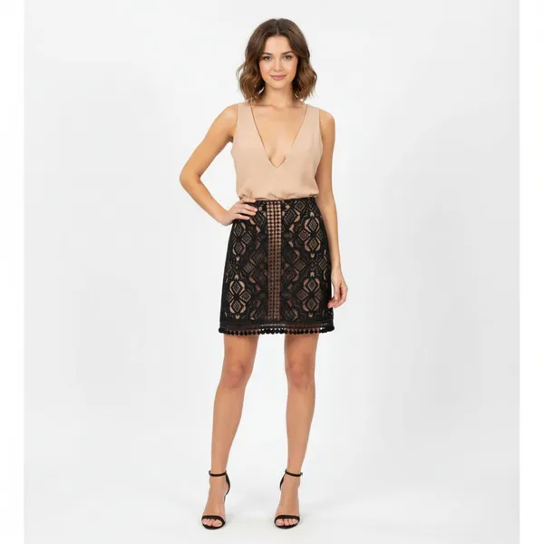 For Love And Lemons Black & Nude Lace Mini Skirt M - Image 5