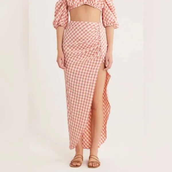 Rumer Bisou Ruched Gingham Maxi Skirt Size‎ S - Image 11