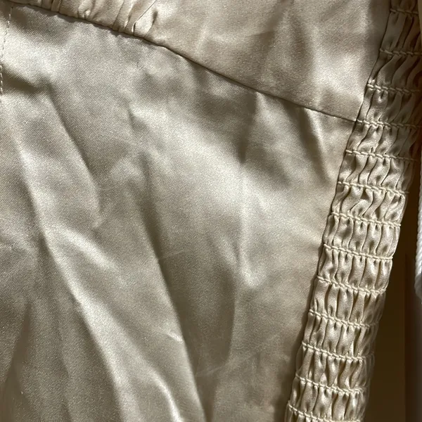 💖 NWT Reformation 100% Silk Roe Puff Sleeve Shirred Blouse in Champagne Gold - Image 10