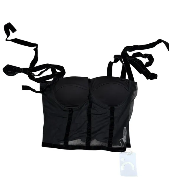 Commense Semi Sheer Y2K Dark Fairy Tied Mesh Cami Crop Top Black Small - Image 2
