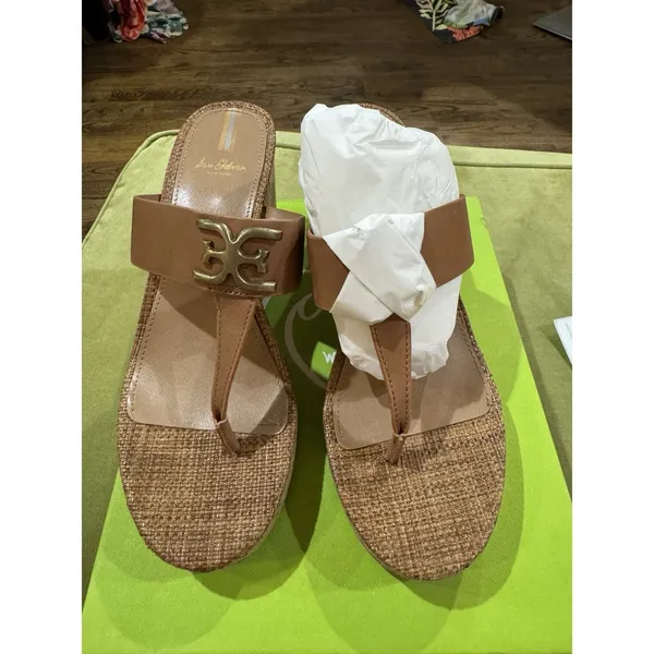 Sam Edelman Yardlie Cuoio Brown Wedge Heel Leather Strap‎ Slip On Sandal Size 11 - Image 2