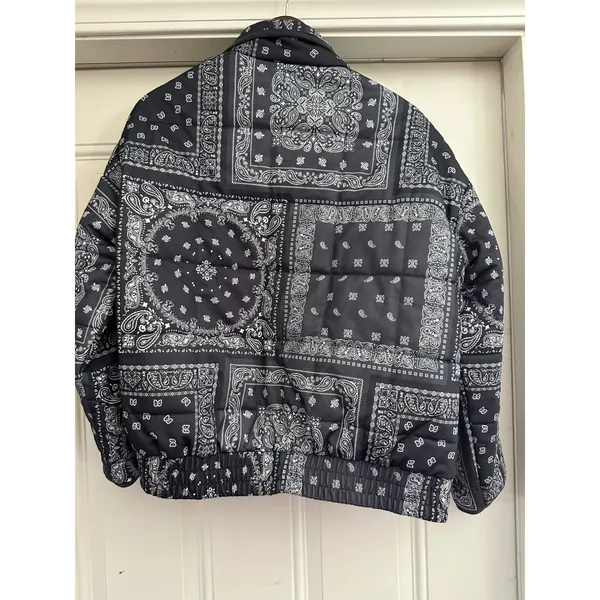Pink Lily Black & White Bandana Print Quilted Puffer Jacket - XS - Image 2