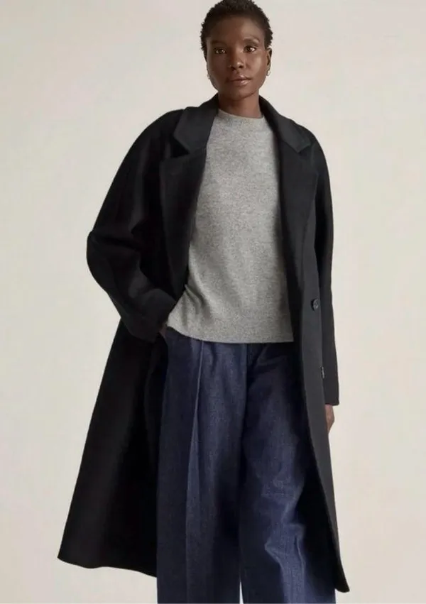 Quince Italian Wool Double-Breasted Slouch Coat Black XS - Image 4