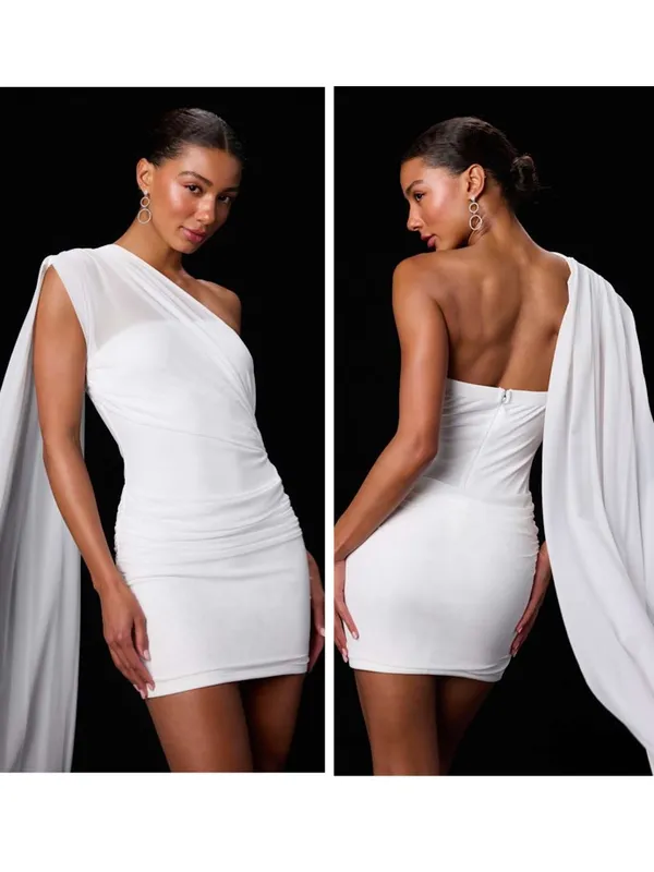 Lulus Nathalia White Mesh One-Shoulder Sash Mini Dress Size XS Bridal Classic - Image 2