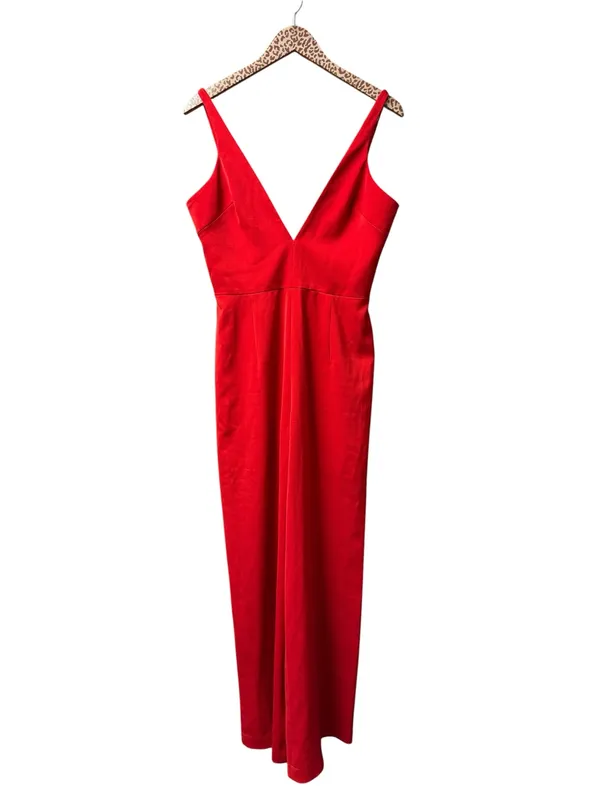 House of CB Leilah Sleeveless Plunge Jumpsuit Wide Leg Red Medium Glam Romantic - Image 6