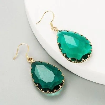 Women's Green Crystal Teardrop Drop Dangle Earrings - Image 2