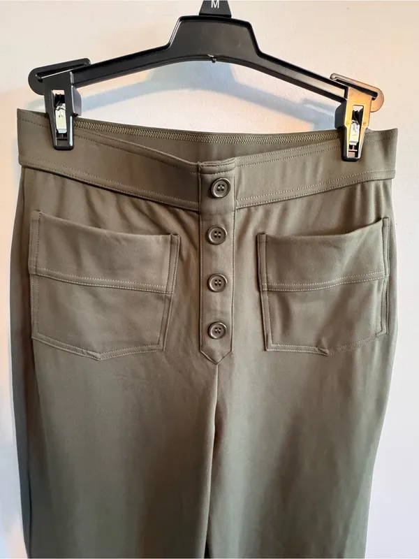 NWT Olive Green Halara High Rise Wide Leg Pants Button Front Career Casual Mediu - Image 5