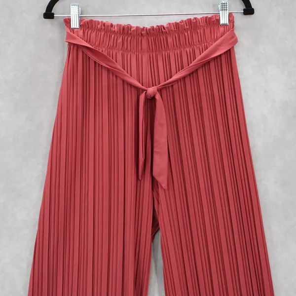 Pink Stripe Belted Wide Leg‎ Boho Pull On Straight Leg Trousers Pant S Small - Image 4