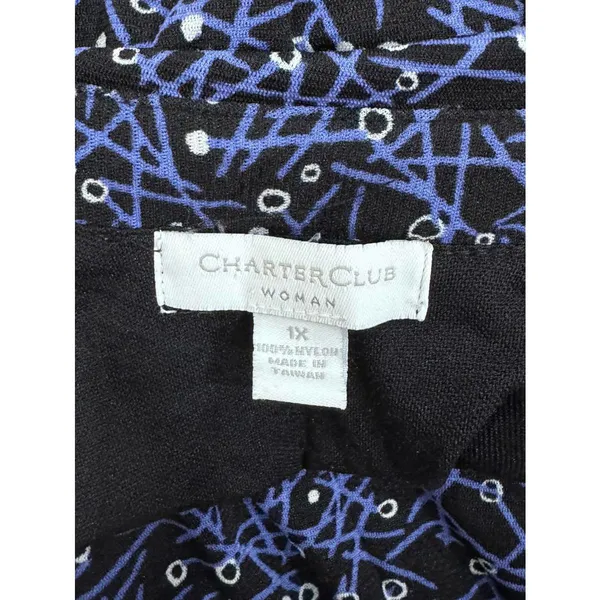 Charter Club Woman Deep V-Neck Blue and Black Pattern Blouse Plus Size 1X - Image 5