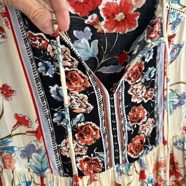 Patrons of Peace Red Blue Cream Floral Mini Dress Ruffle Festival Boho Hippie - Image 4