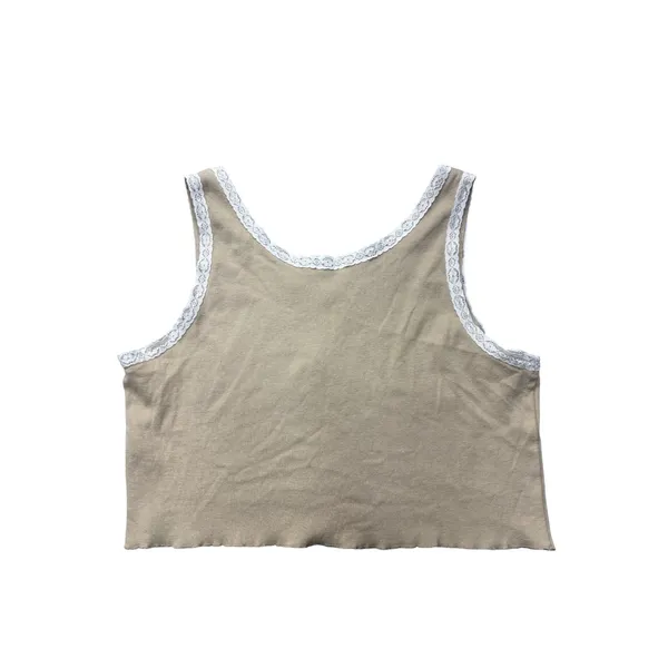 Love & Lazy Days Tank Top XL Teddy Bear Tan Lace Trim‎ Cropped Camisole Y2K - Image 5