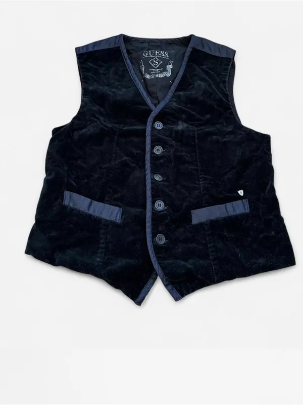 Vintage Guess Blue Velour Vest Y2K Steampunk Indie Sleaze 90s Grunge Goth - Image 3