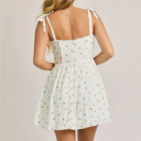 Le Lis Cream Floral Tie-Strap Mini Dress - Image 3