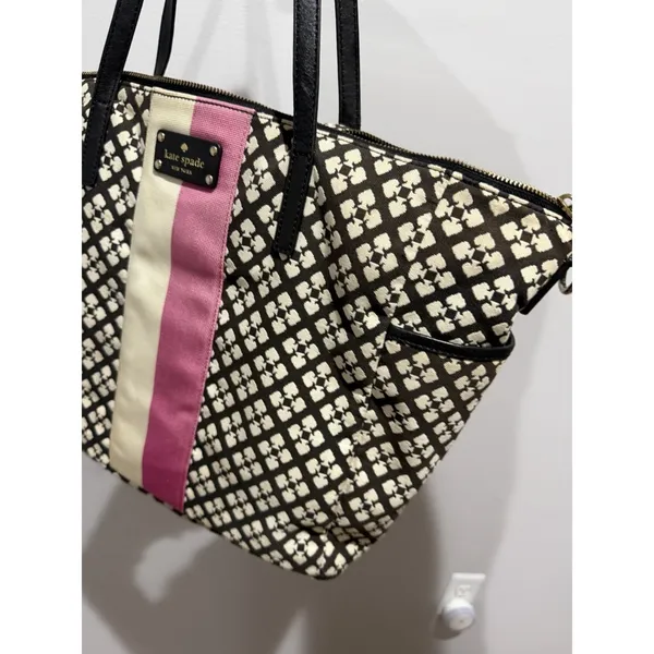 Kate Spade Small Harmony Black & Cream with Pink Accent Stripe 20x12" 9" Handl M - Image 5