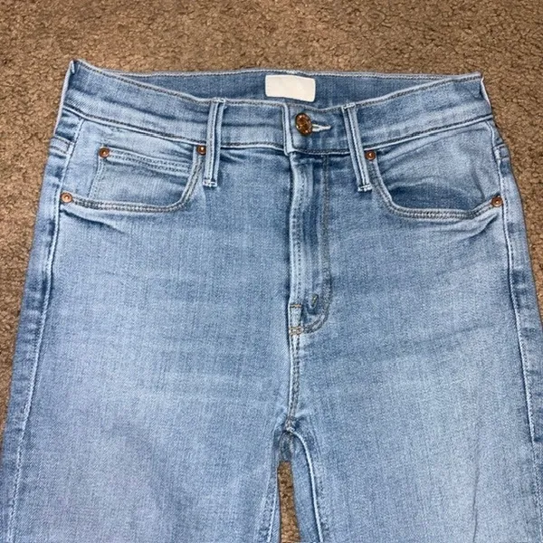 Mother High Waisted Runaway Step Fray Kick Flare Jean Kiss and Make Up Blue 24 - Image 3