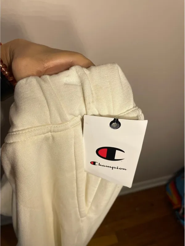 Champion Cream Oversized Fleece Joggers Cozy Streetwear Sz S - Image 6