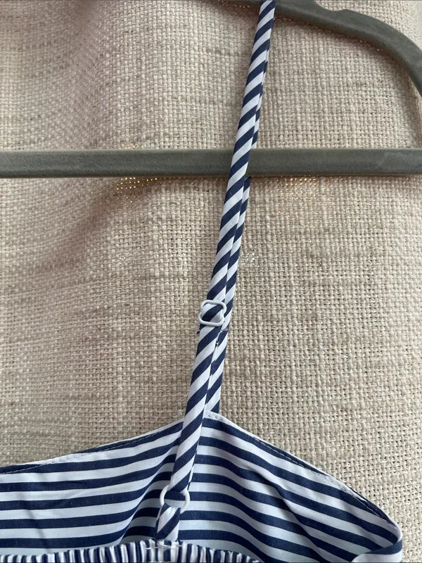 Navy White Striped Midi Dress Spaghetti Strap Size L - Image 8