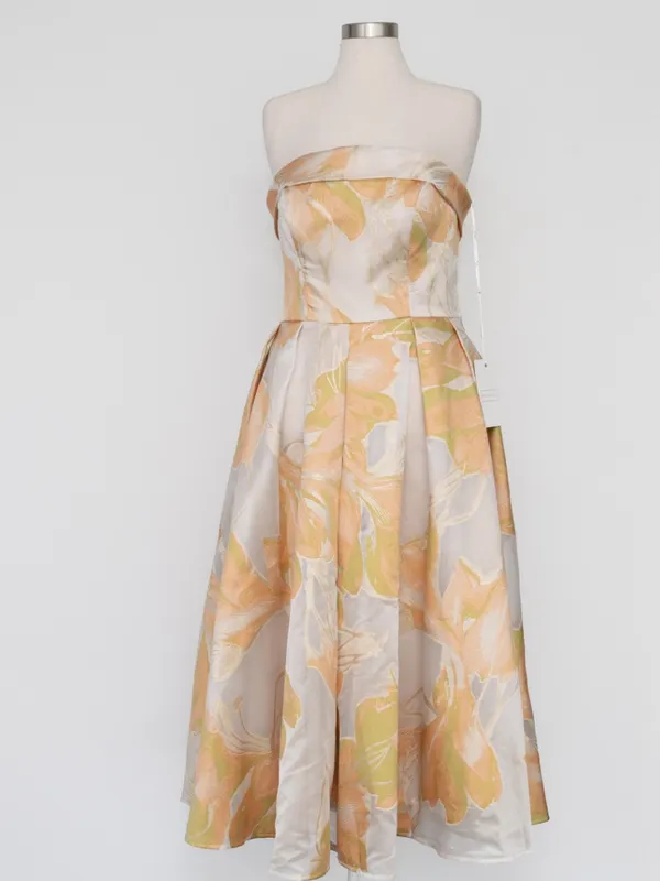 Mac Duggal - Peach‎ Multi Floral Brocade Strapless Midi Dress - Image 2