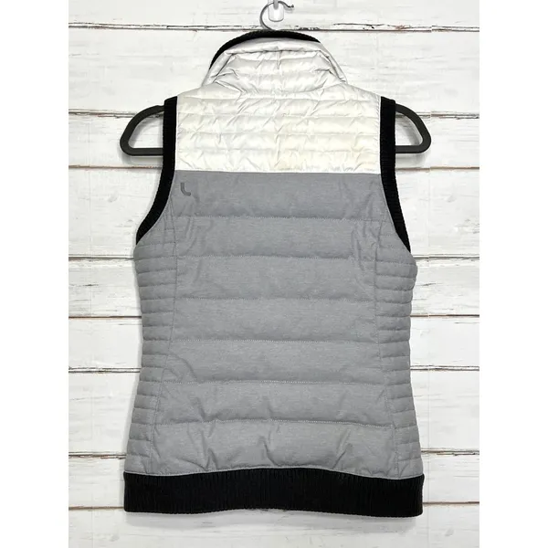 Lole Puffer Vest Small Gray Black Duck Down Hooded Quilted Full Zip Outdoor - Image 3