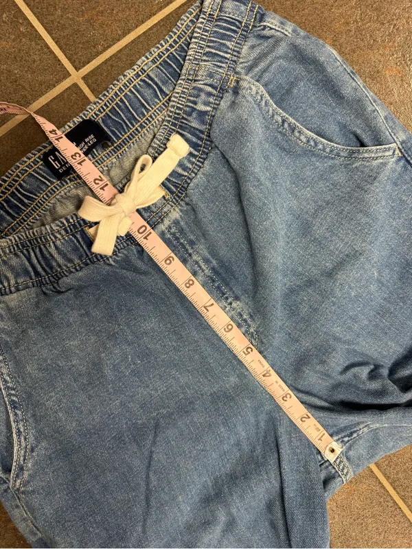 Gap Pull On Wide Leg Cargo Denim Jeans Cotton Tie Waist Medium Wash Blue Medium - Image 11
