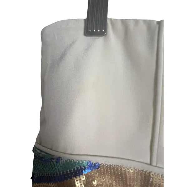 Tibi Ivory Cream Strapless Sleeveless Sequined Waist Mini Dress Size 12 - Image 11