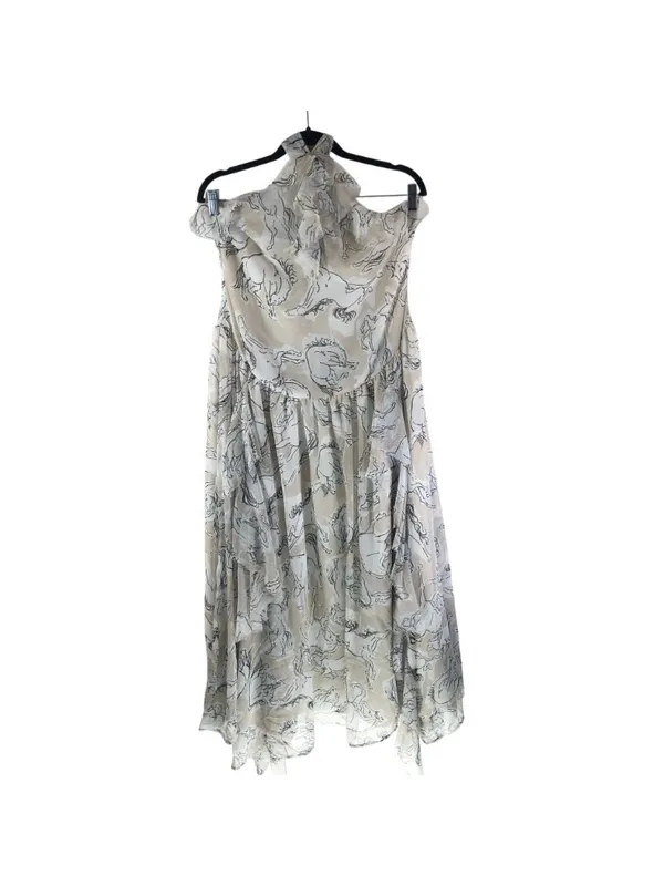Nasty Gal Maxi Dress Hi Low Hem Halter Ruffle Hi Low Hem Horse Print Ivory 8 - Image 3