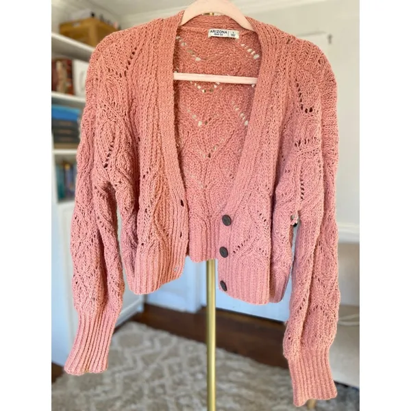 Arizona Jeans Chunky Knit Cropped Cardigan Cozy Cottagecore Orange Pink L - Image 4