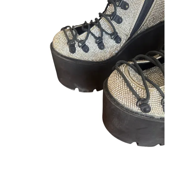 Demonia Cult crystal lace up buckle platforms rave goth boots - Image 2