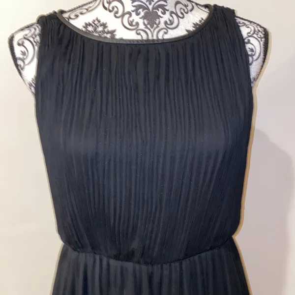 Alice + Olivia Sleeveless Silk Blend Lamb Leather Trim Maxi Black Dress Like New - Image 4