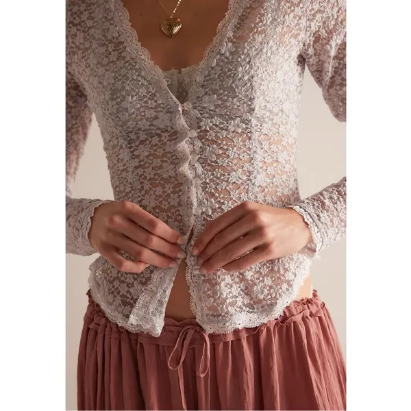Free People Dainty Ethereal Cottage Lara Lace Top Light Lilac Ash Size Small NEW - Image 4
