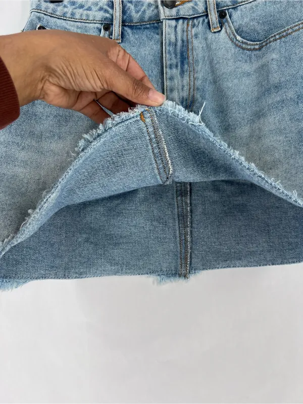 Kittenish Light Blue Distressed Cutoff Denim Mini Skirt Size S‎ - Image 3
