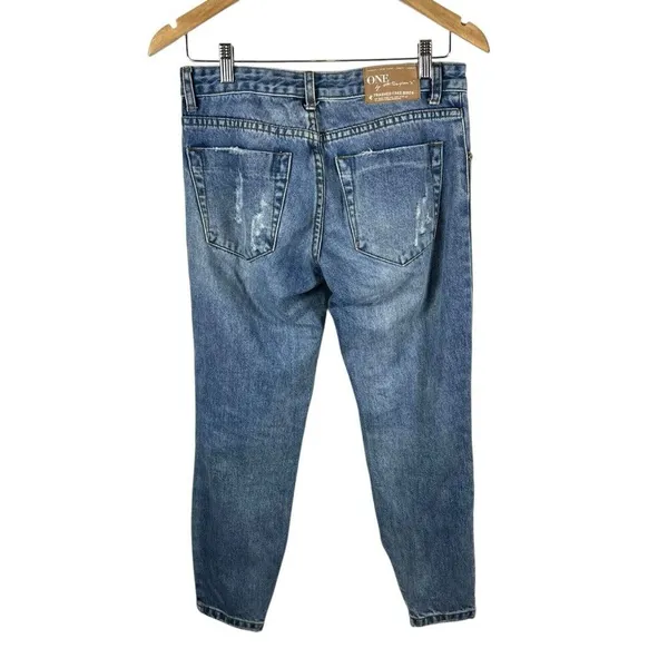 One By One Teaspoon Trashed Free Birds Distressed Low Rise Medium Wash Jeans 24‎ - Image 2