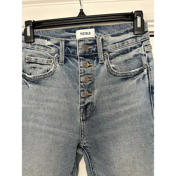 Pistola High Rise Straight Ankle Leg Vintage Denim Exposed Button Fly Size 26 - Image 2