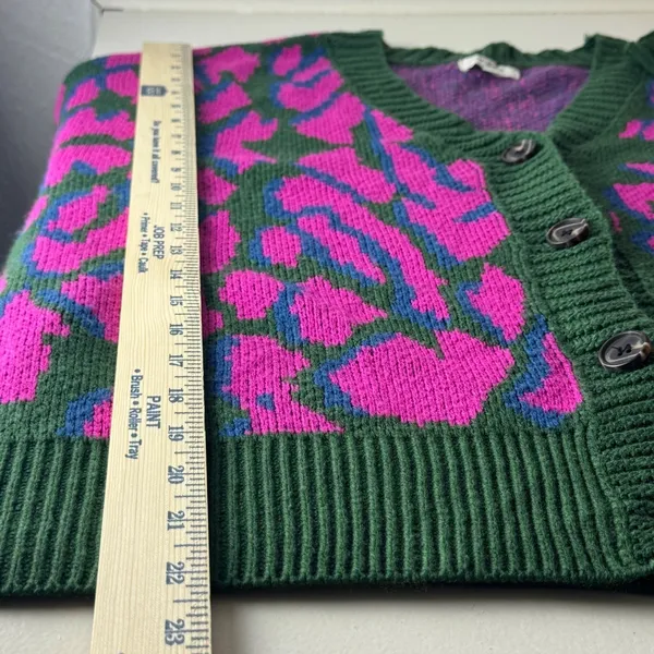 Umgee USA Pink Green Animal Print Button Front Cardigan Sweater Medium Boho - Image 8