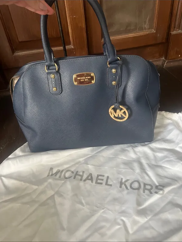 MICHAEL KORS Saffiano Leather Satchel Bag in Dark Navy Blue stewardess - Image 3