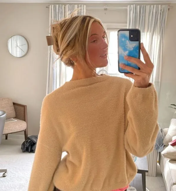 Cozy and Cutest Tan Fuzzy Princess Polly Sweater - Image 2