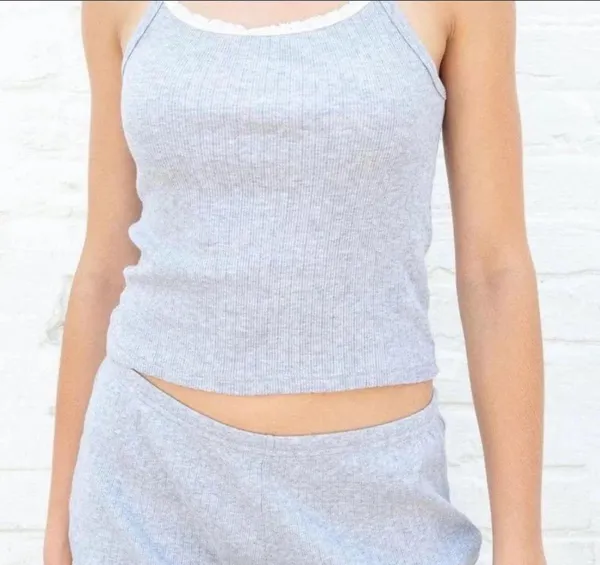 New with tags - Brandy Melville gray pajama set nwt belle tank gray and emery lace shorts - Image 4