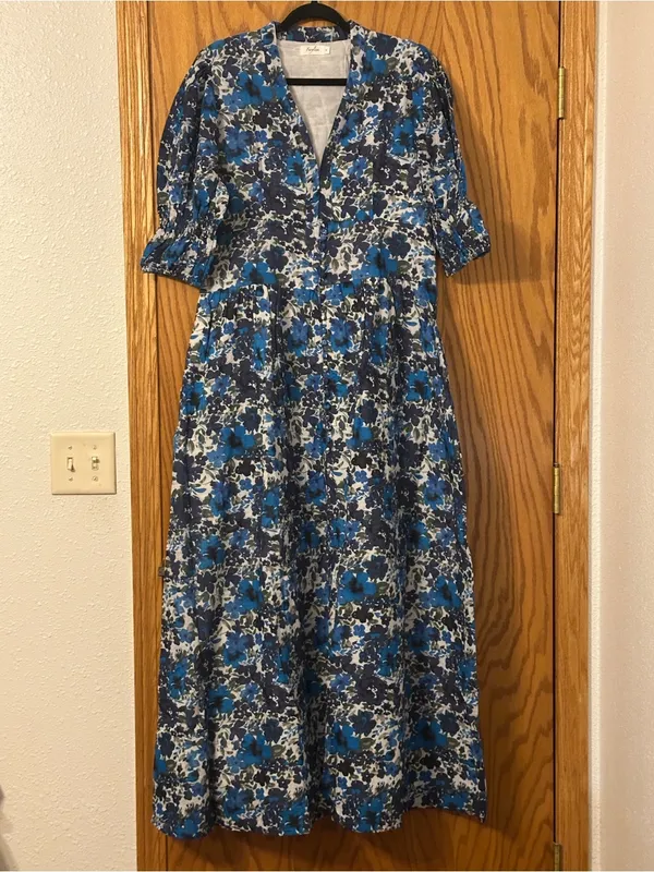 Farylina Floral Blue V-Neck Front Slit Maxi Dress - NWOT - Size XL - Image 2