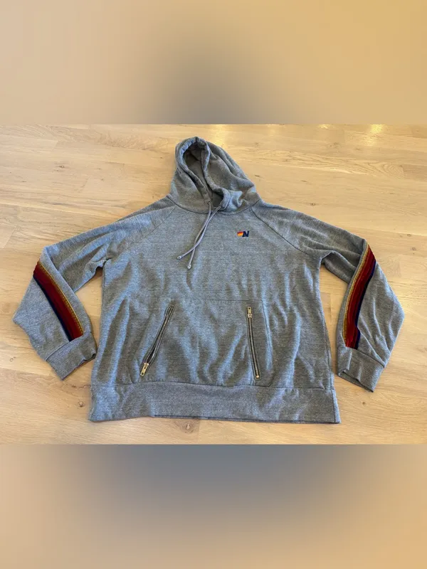 Aviator Nation Velvet Stripe Pullover Hoodie grey size XL - Image 3