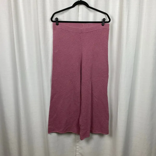 Free People Rose Pink Hailee Sweater Waffle Knit Wide Leg Cropped Pants Sz.L - Image 4